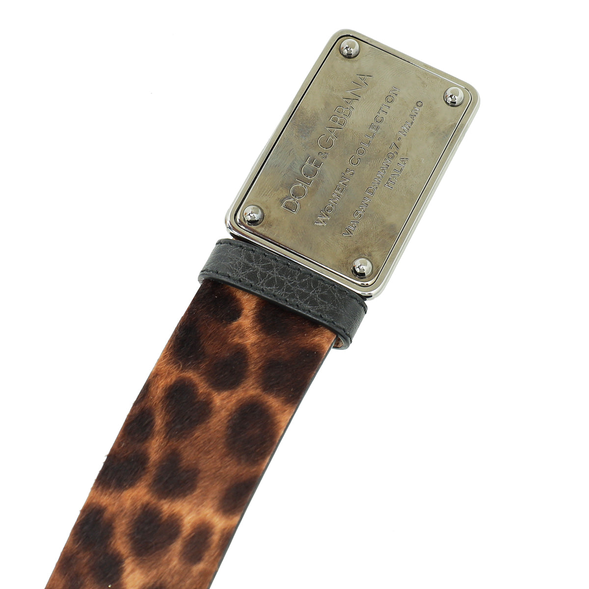Dolce & Gabbana Brown Leopard Print Calf Hair Logo Plaque Belt 36