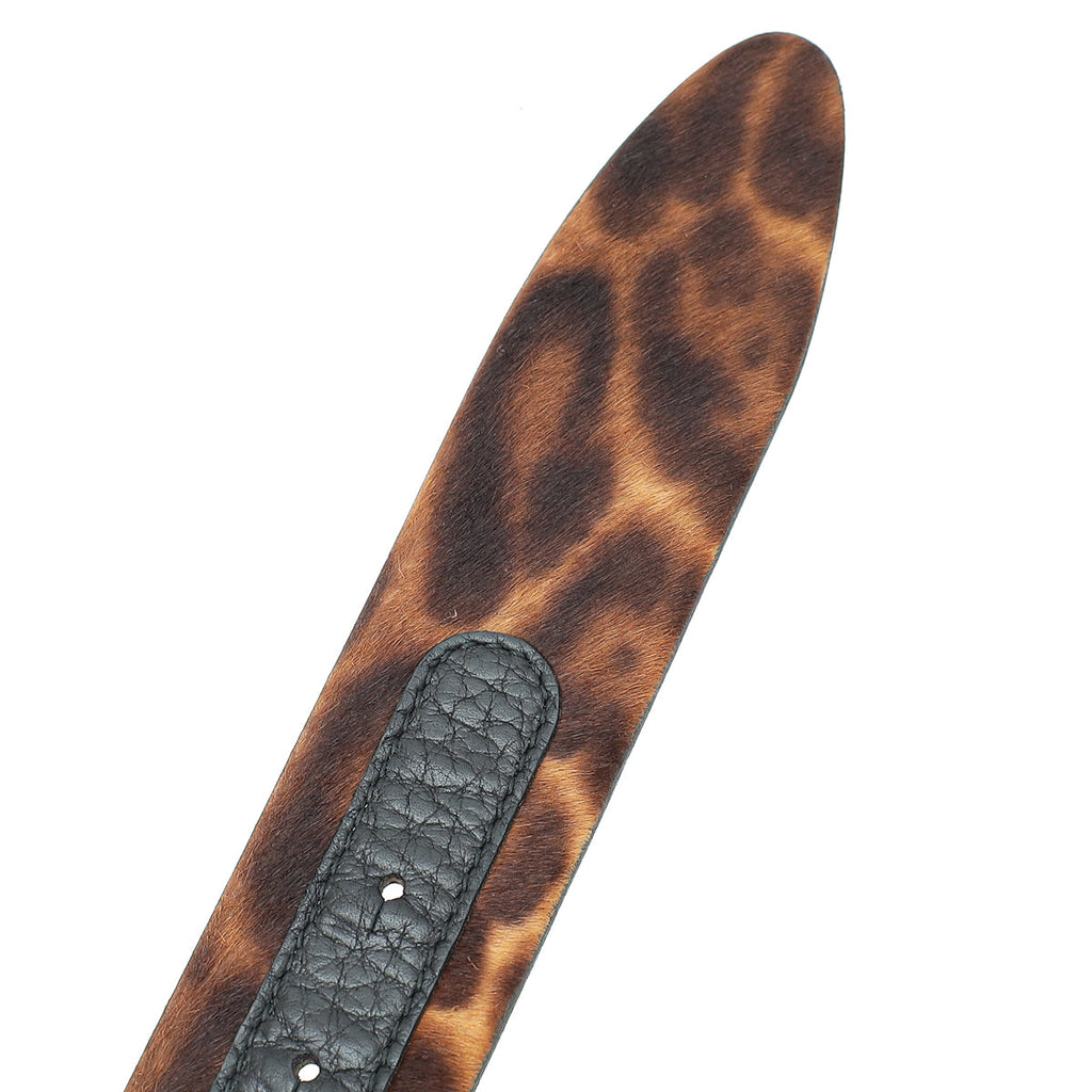 Dolce & Gabbana Brown Leopard Print Calf Hair Logo Plaque Belt 36