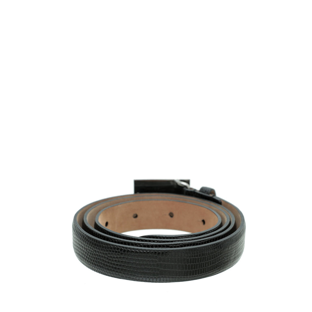 Dolce & Gabbana Black Lizard Embossed Logo Buckle 20mm Belt 34