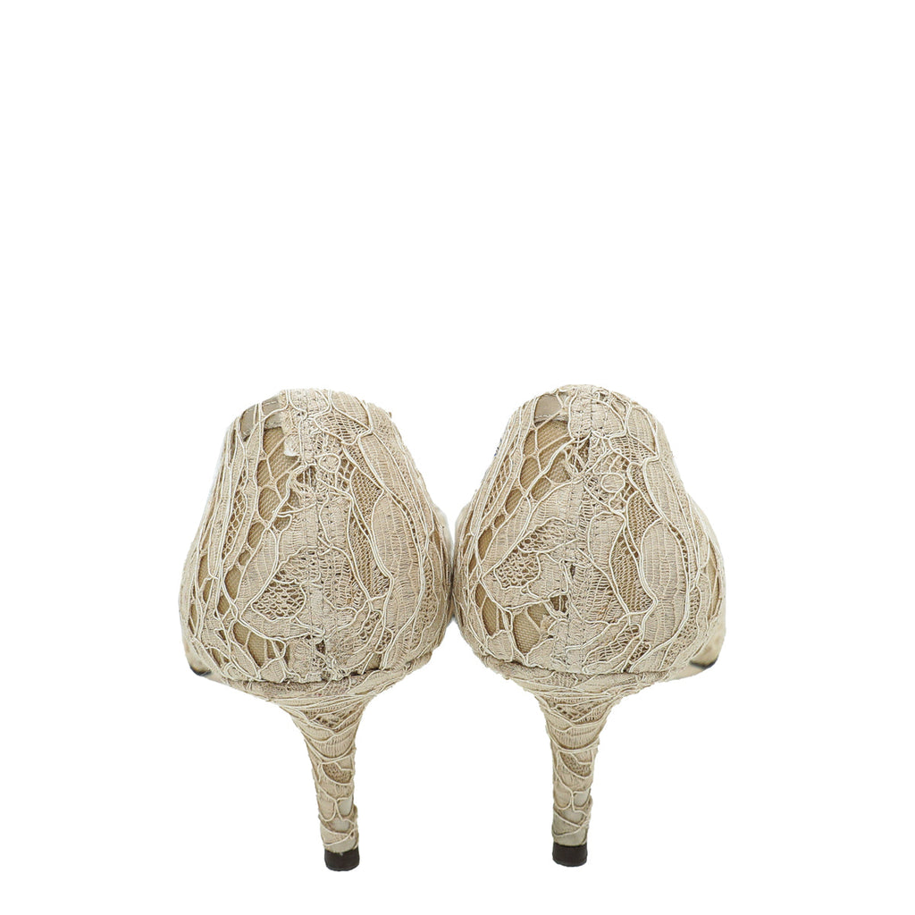 Dolce & Gabbana Nude Lace Bellucci Crystal Lace Pumps 39.5