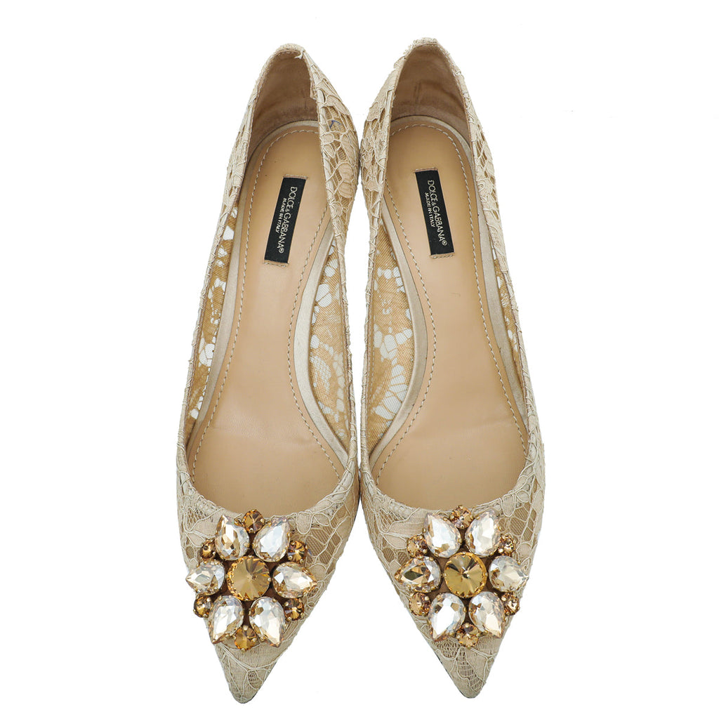 Dolce & Gabbana Nude Lace Bellucci Crystal Lace Pumps 39.5