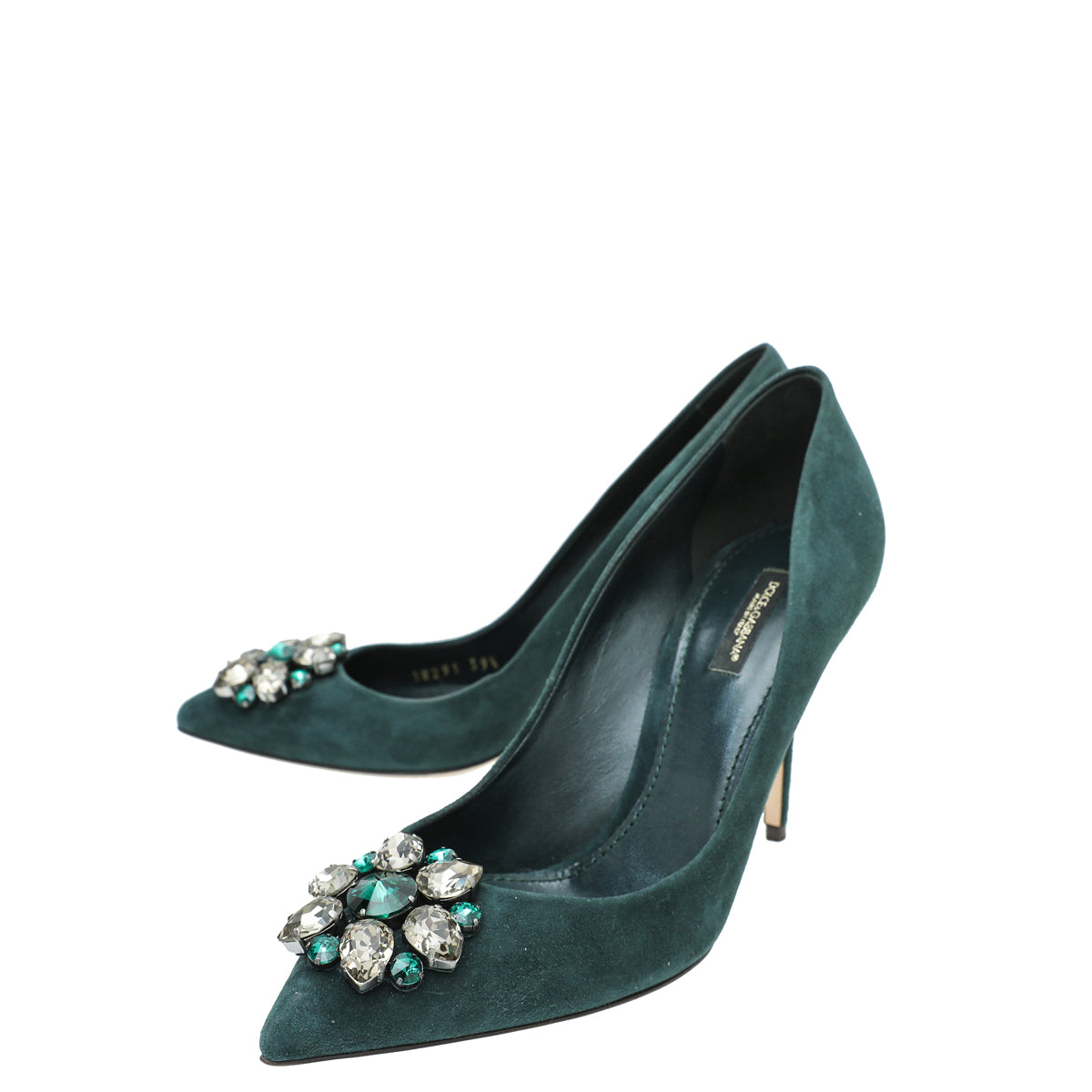 Dolce & Gabbana Emerald Green Suede Bellucci Crystal Pump 39.5