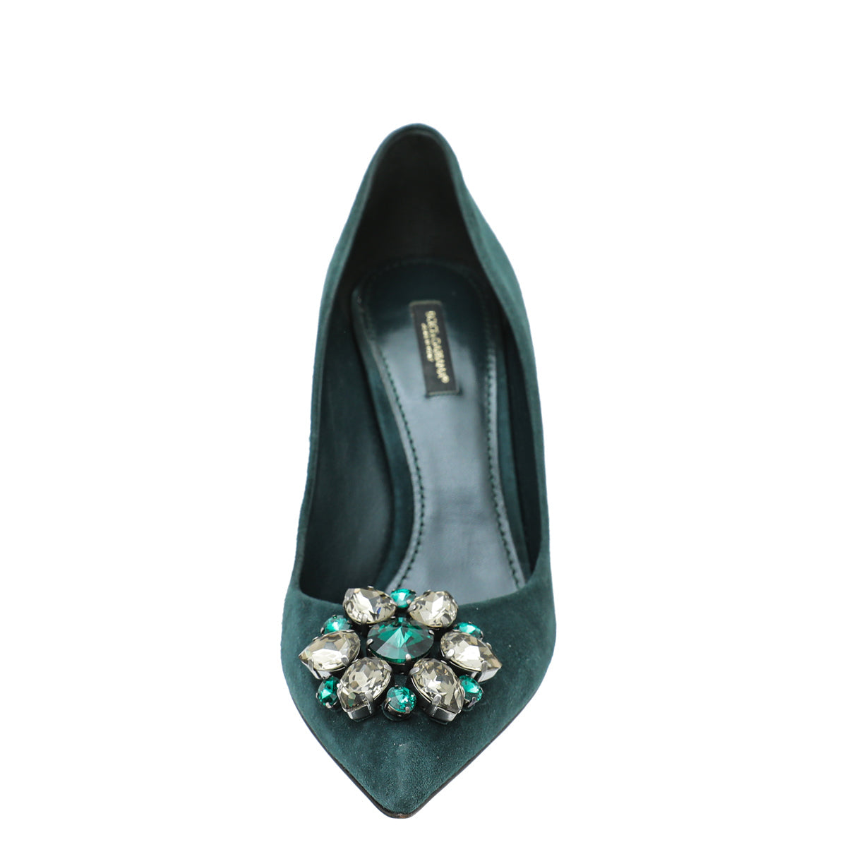 Dolce & Gabbana Emerald Green Suede Bellucci Crystal Pump 39.5
