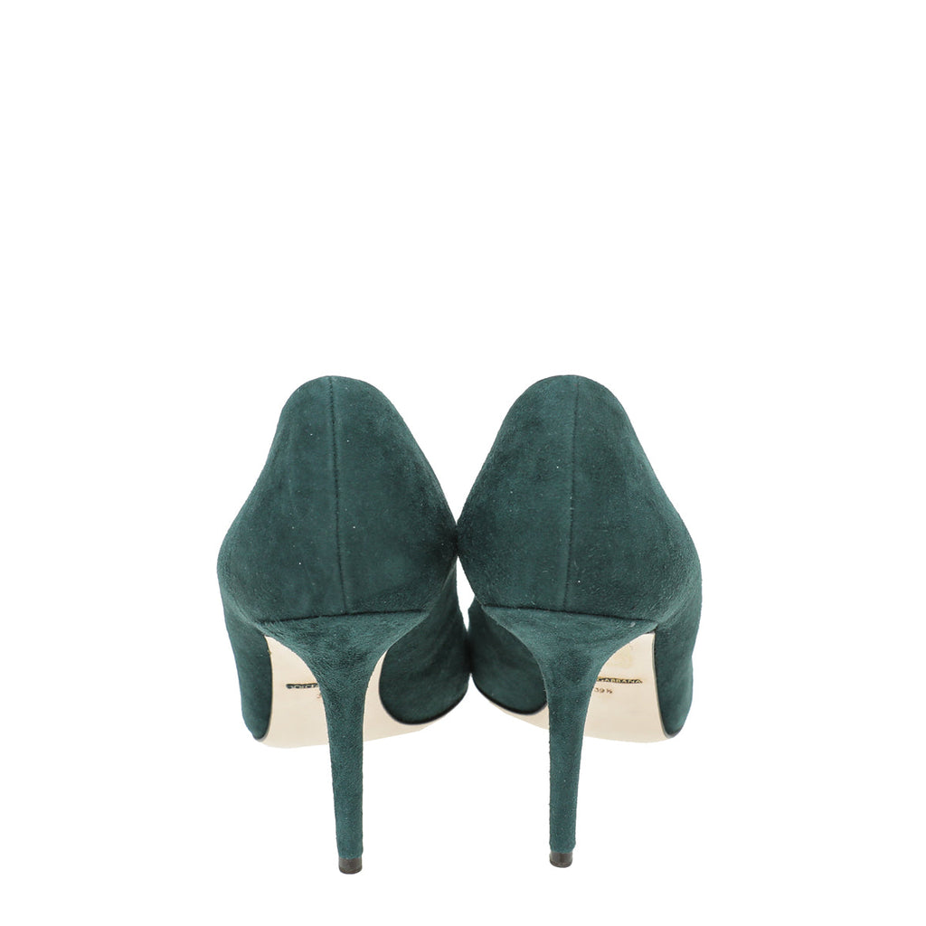 Dolce & Gabbana Emerald Green Suede Bellucci Crystal Pump 39.5