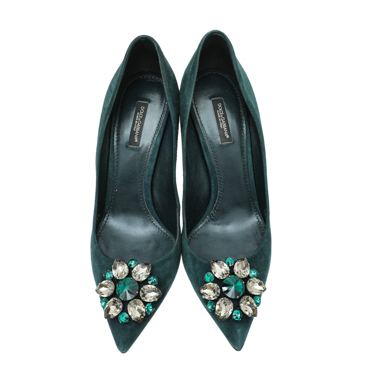 Dolce & Gabbana Emerald Green Suede Bellucci Crystal Pump 39.5