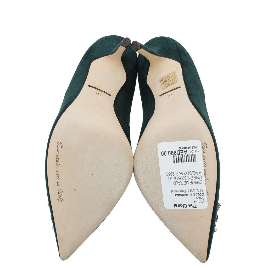 Dolce & Gabbana Emerald Green Suede Bellucci Crystal Pump 39.5