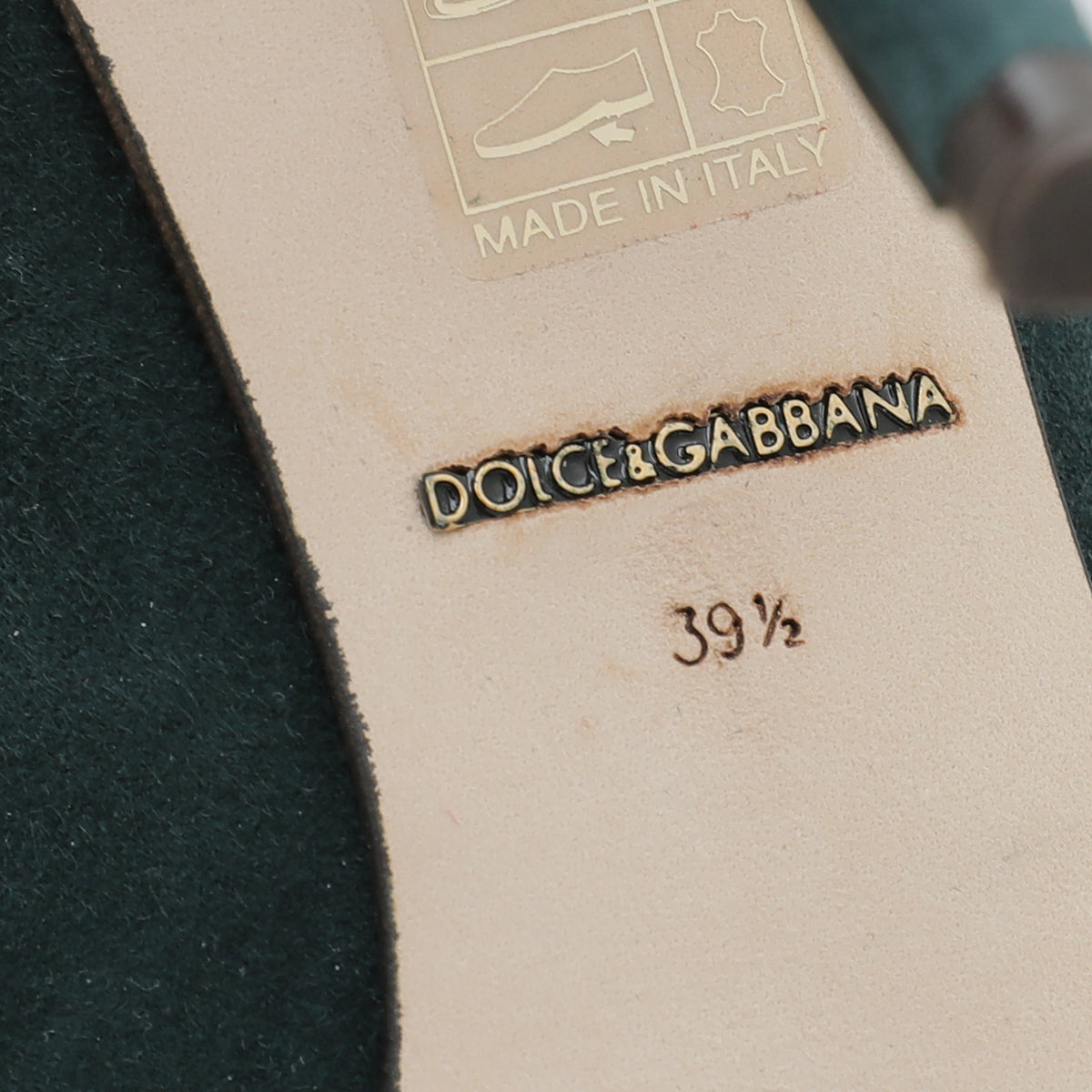 Dolce & Gabbana Emerald Green Suede Bellucci Crystal Pump 39.5