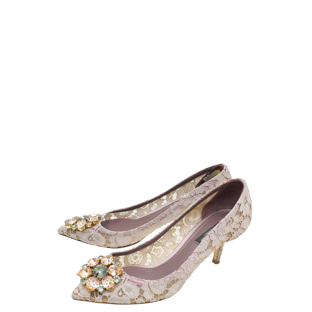 Dolce & Gabbana Pale Lilac Bellucci Lace Embellished Pump 36