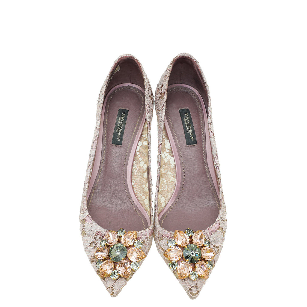 Dolce & Gabbana Pale Lilac Bellucci Lace Embellished Pump 36