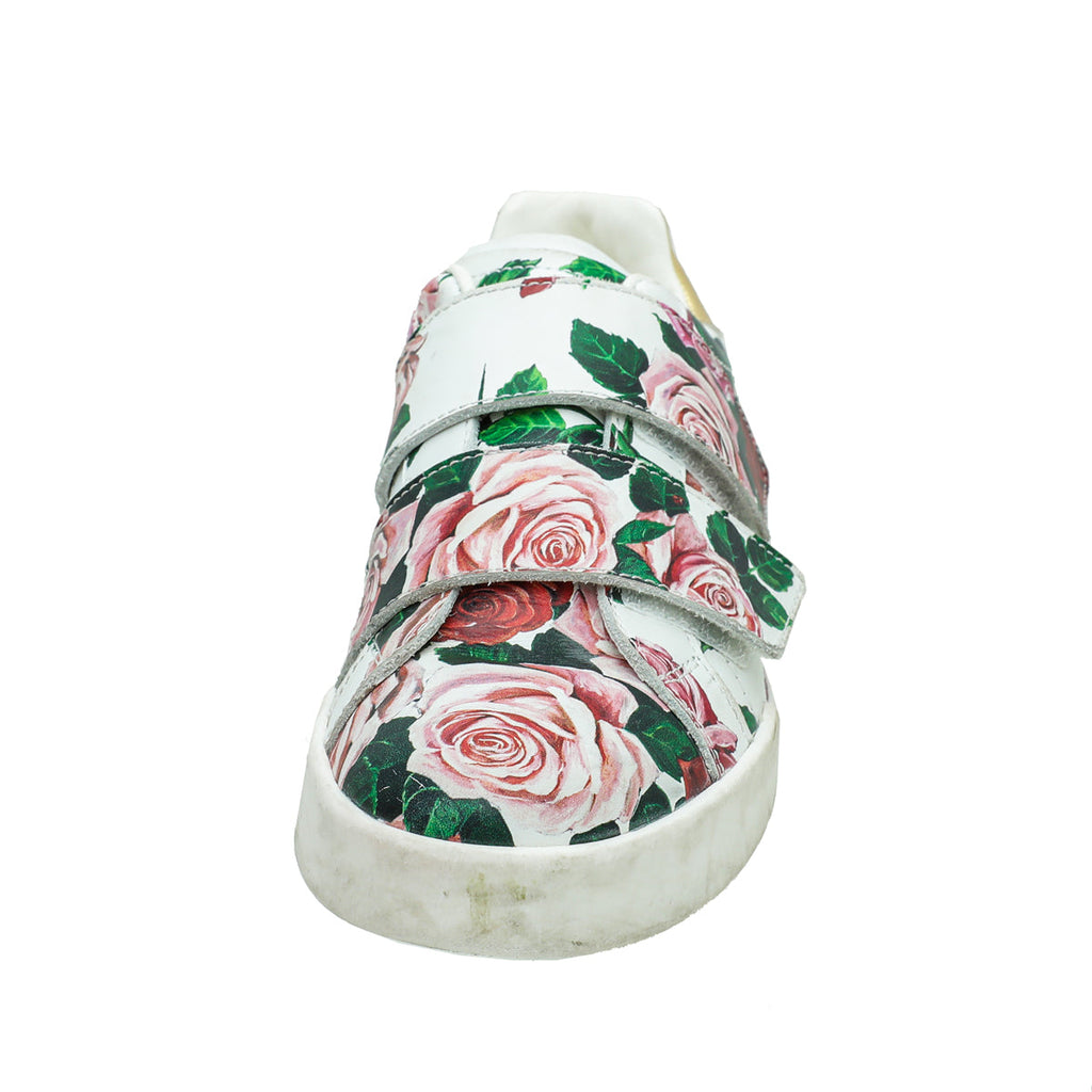 Dolce & Gabbana White Multicolor Floral Print Velcro Sneaker 34