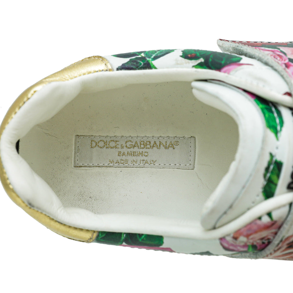 Dolce & Gabbana White Multicolor Floral Print Velcro Sneaker 34