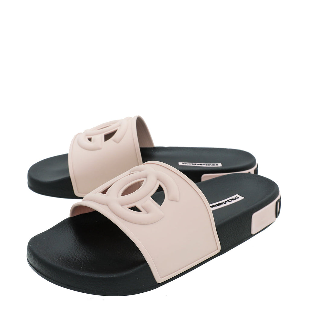 Dolce & Gabbana Light Pink DG Logo Rubber Slide Sandal 39