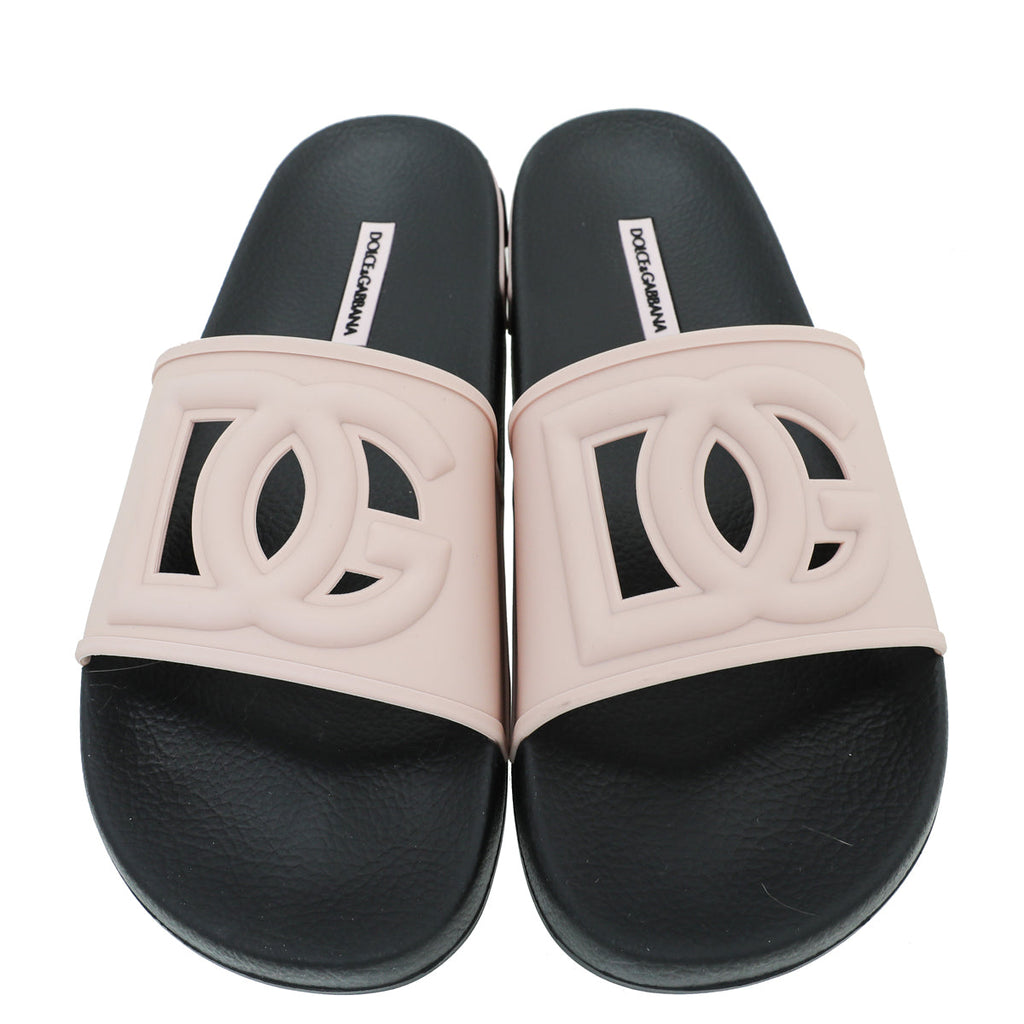 Dolce & Gabbana Light Pink DG Logo Rubber Slide Sandal 39