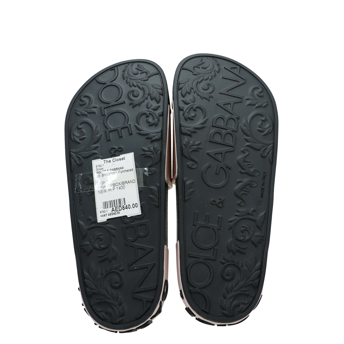 Dolce & Gabbana Light Pink DG Logo Rubber Slide Sandal 39