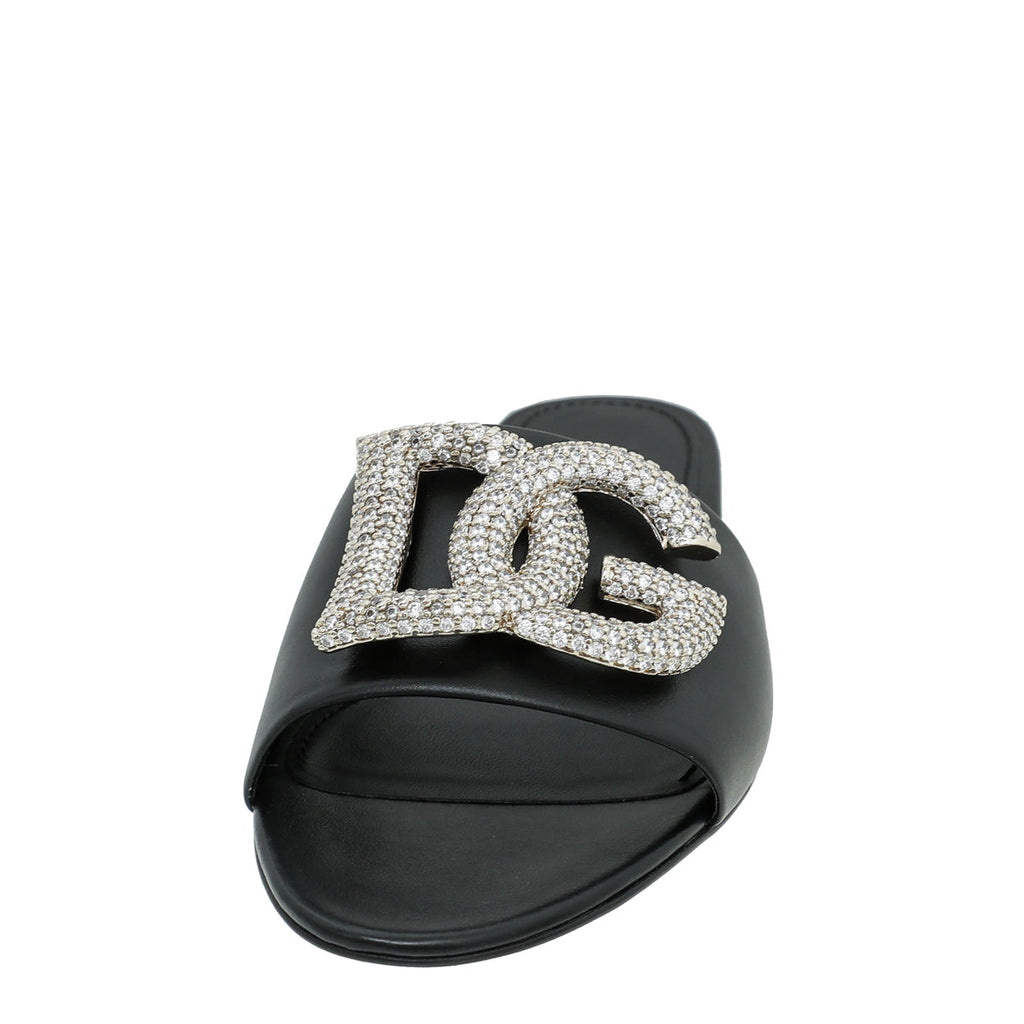 Dolce & Gabbana Black DG Crystal Logo Slide Sandal 39