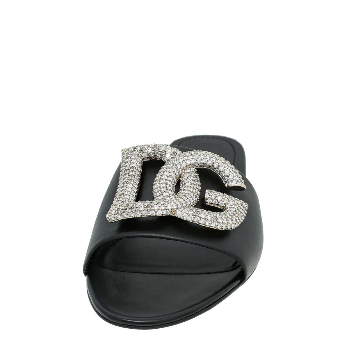 Dolce & Gabbana Black DG Crystal Logo Slide Sandal 39