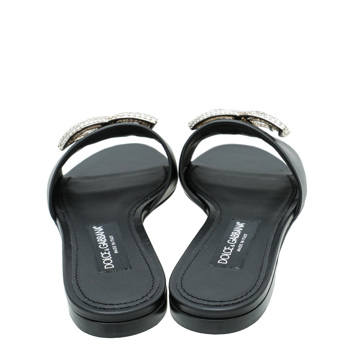 Dolce & Gabbana Black DG Crystal Logo Slide Sandal 39