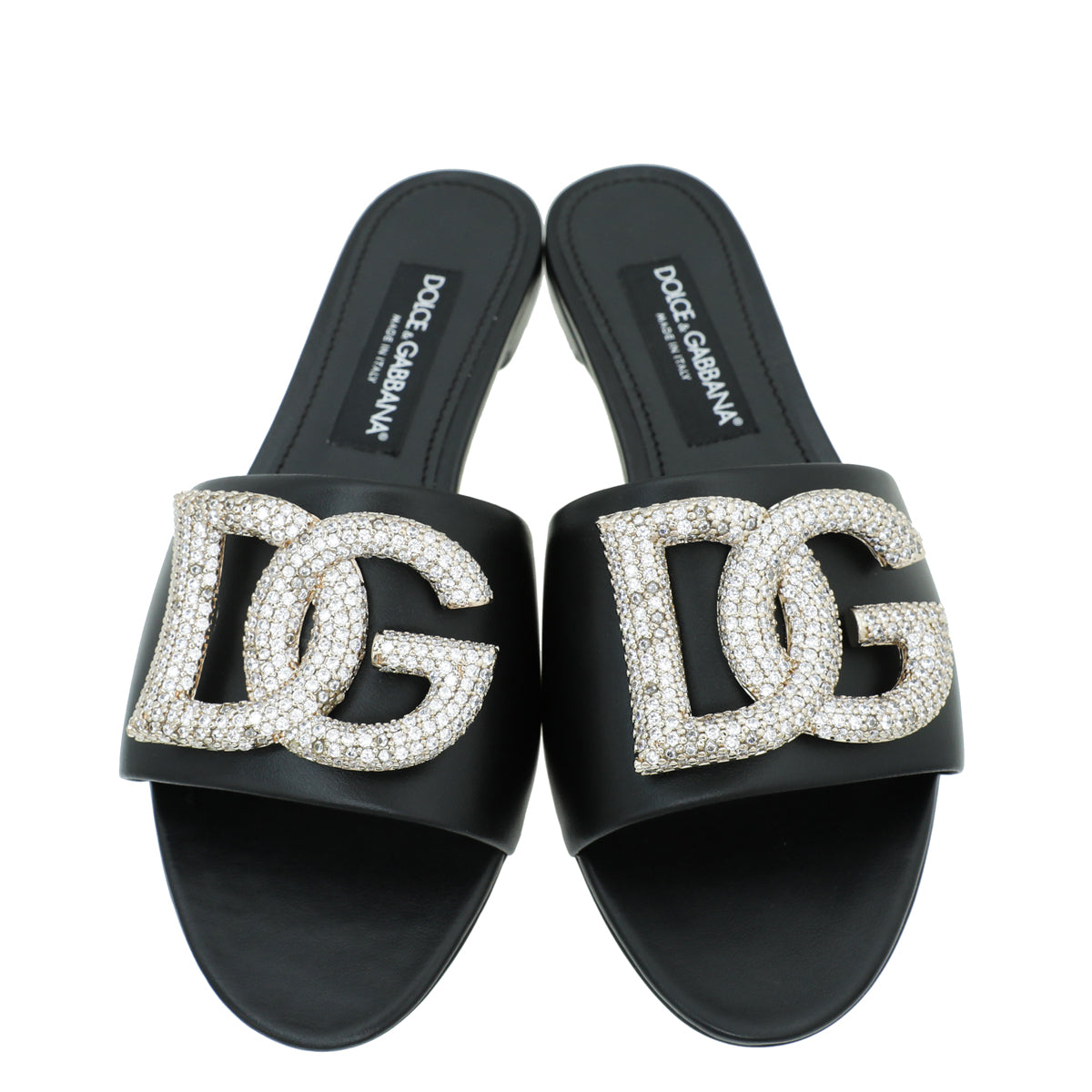 Dolce & Gabbana Black DG Crystal Logo Slide Sandal 39