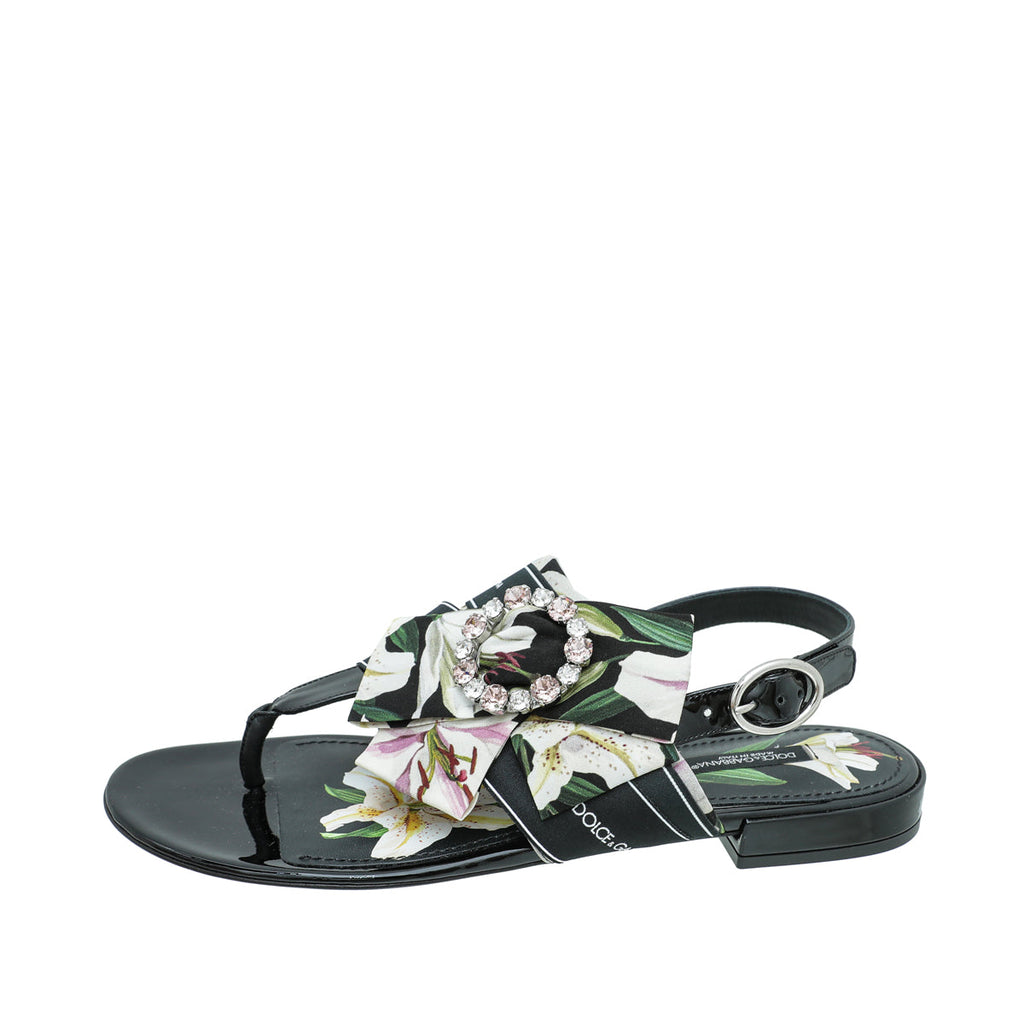 Dolce & Gabbana Multicolor Floral Crystal Buckle Thong Sandal