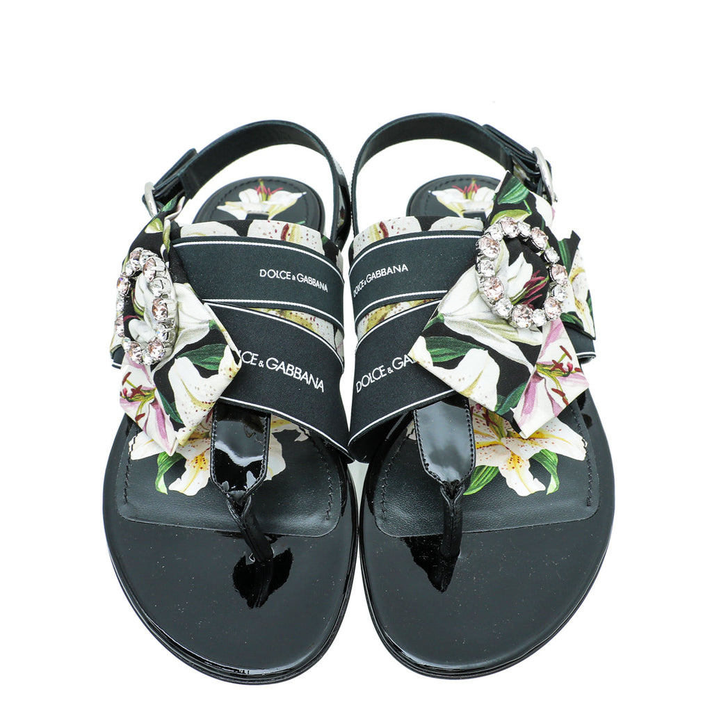 Dolce & Gabbana Multicolor Floral Crystal Buckle Thong Sandal