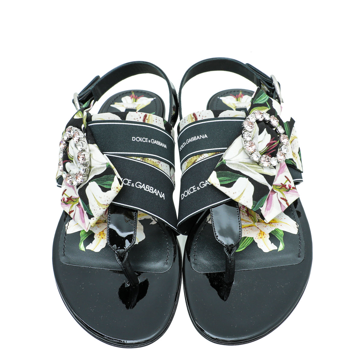 Dolce & Gabbana Multicolor Floral Crystal Buckle Thong Sandal