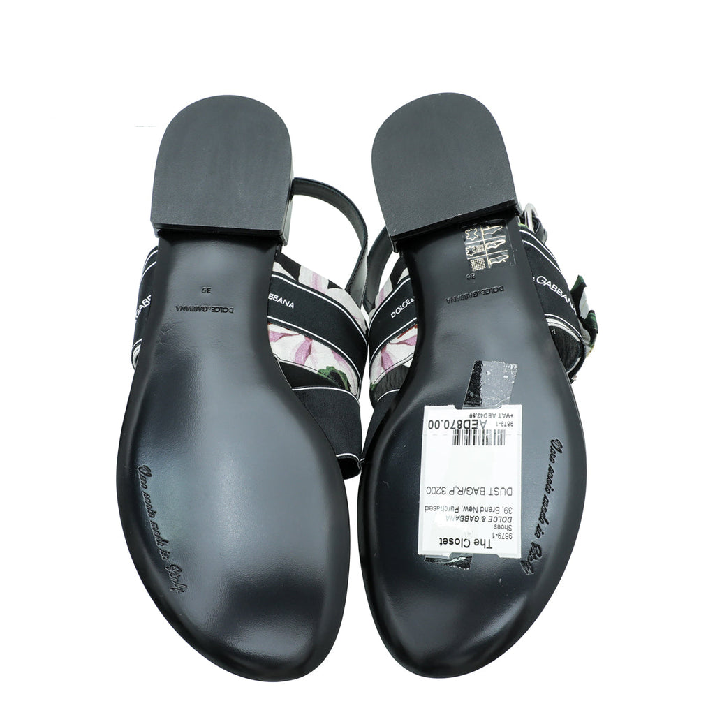 Dolce & Gabbana Multicolor Floral Crystal Buckle Thong Sandal