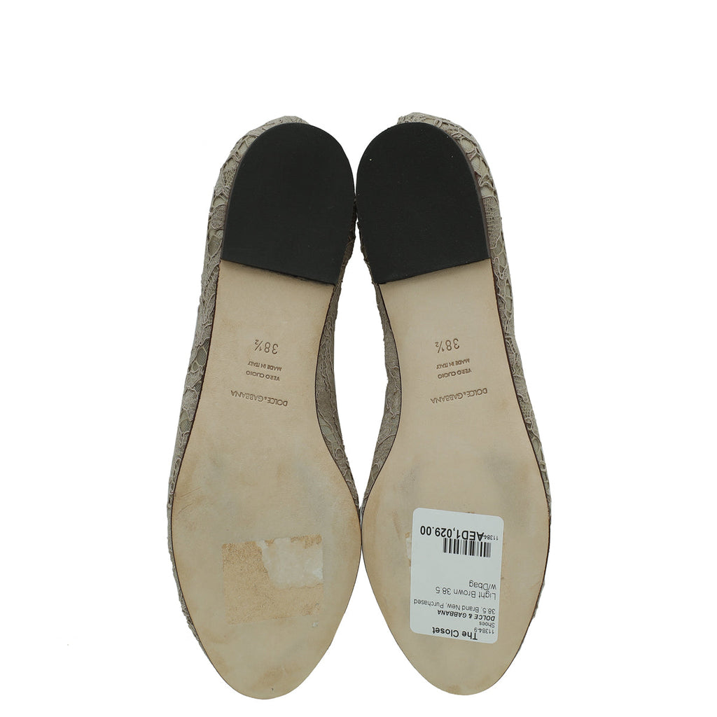 Dolce & Gabbana Light Brown Lace Bellucci Flats 38.5
