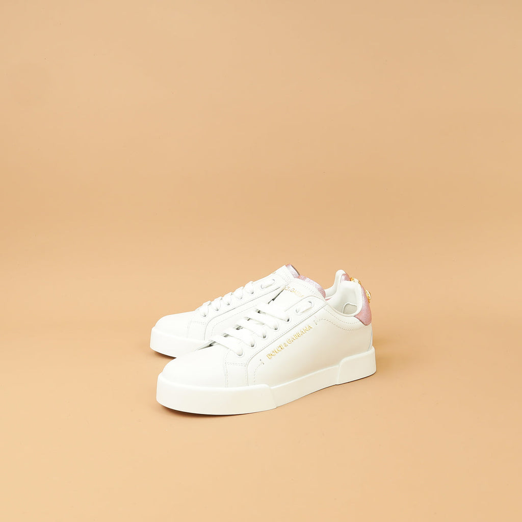 Dolce & Gabbana Bicolor Pearl-Detail Portofino Sneakers 37