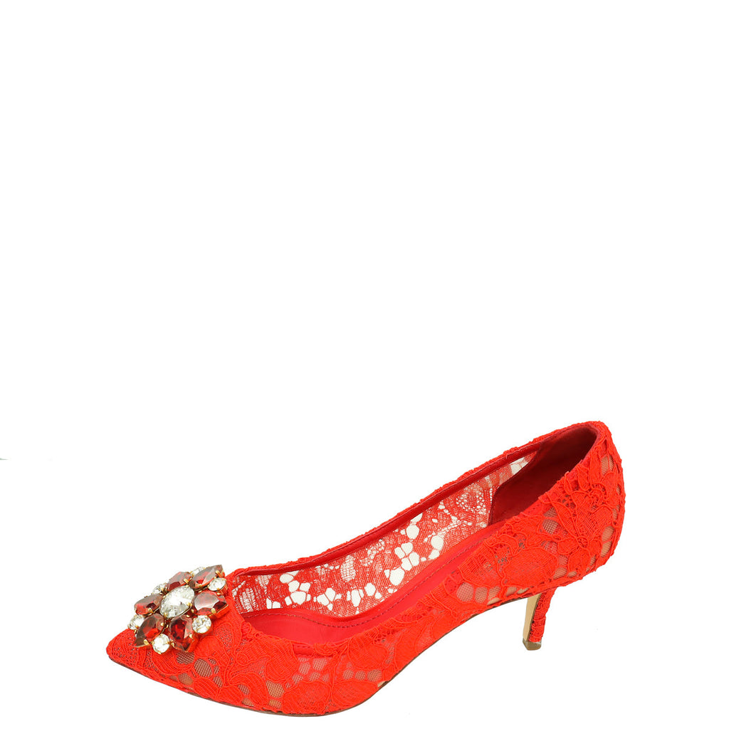 Dolce & Gabbana Red Bellucci Lace Embellished Pump 37