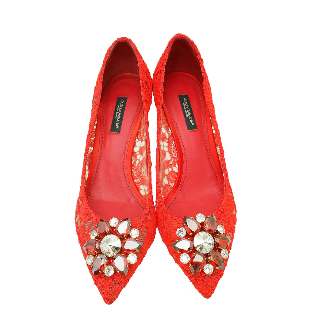 Dolce & Gabbana Red Bellucci Lace Embellished Pump 37