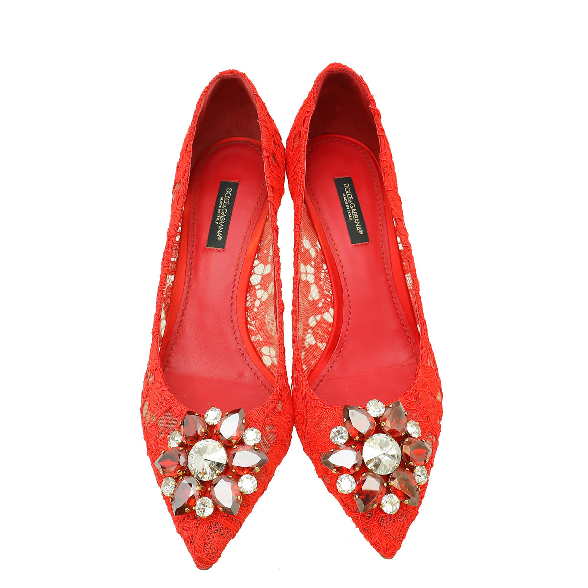 Dolce & Gabbana Red Bellucci Lace Embellished Pump 37