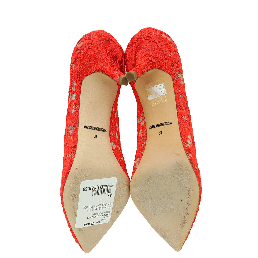 Dolce & Gabbana Red Bellucci Lace Embellished Pump 37