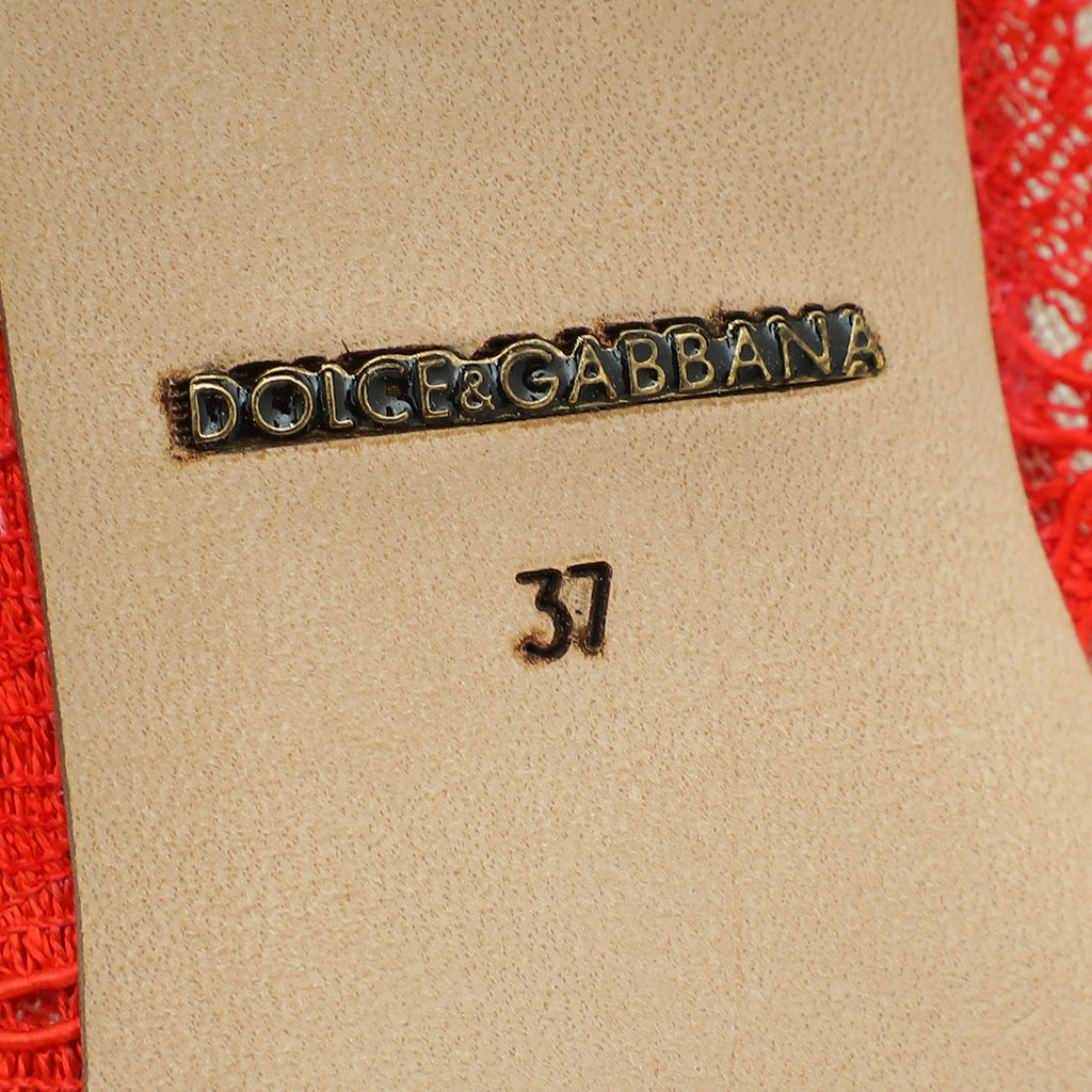 Dolce & Gabbana Red Bellucci Lace Embellished Pump 37