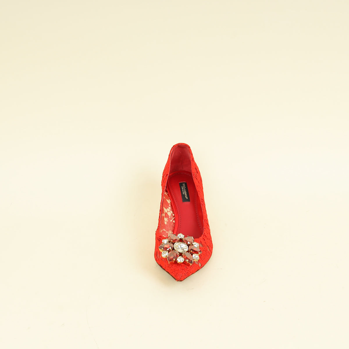 Dolce & Gabbana Red Bellucci Crystal Lace Pumps 36