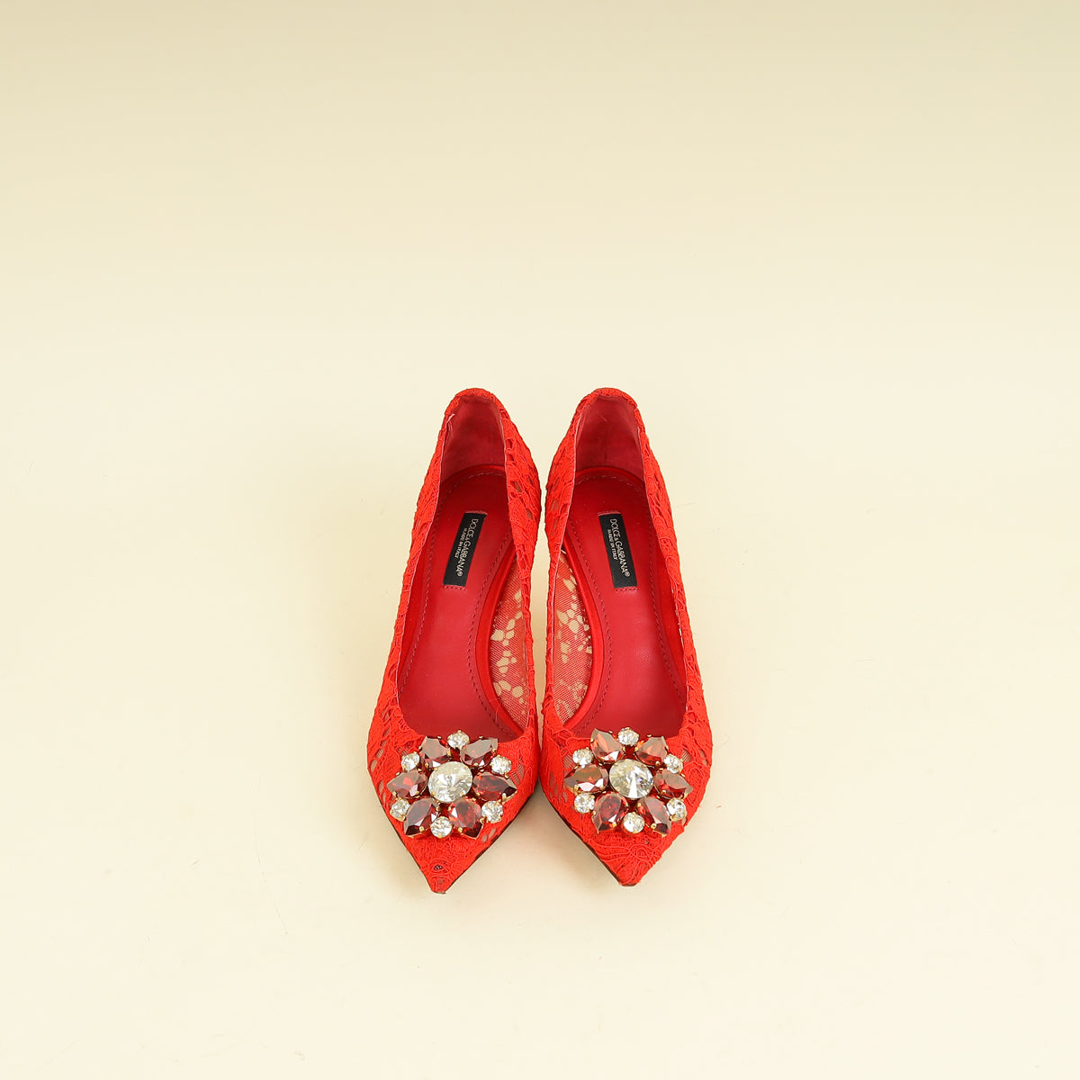 Dolce & Gabbana Red Bellucci Crystal Lace Pumps 36