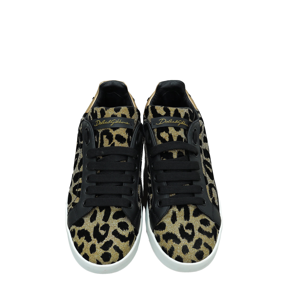 Dolce & Gabbana Tricolor Lurex Velvet Leopard Portofino Sneakers 37