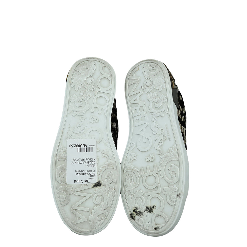Dolce & Gabbana Tricolor Lurex Velvet Leopard Portofino Sneakers 37