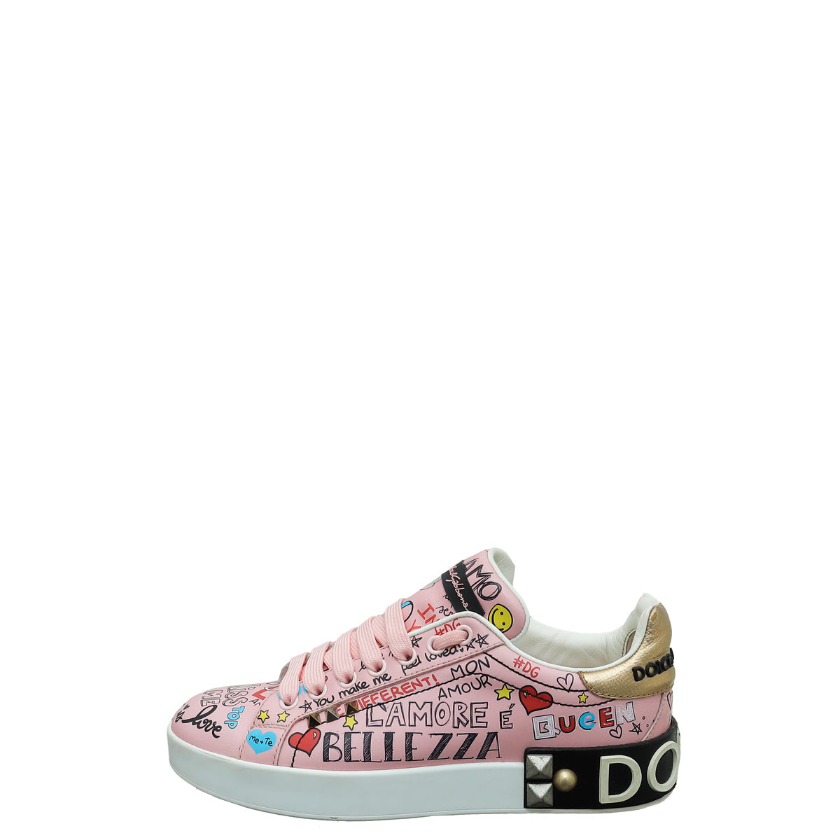 Dolce & Gabbana Pink Multicolor Graffiti Portofino Sneakers 37