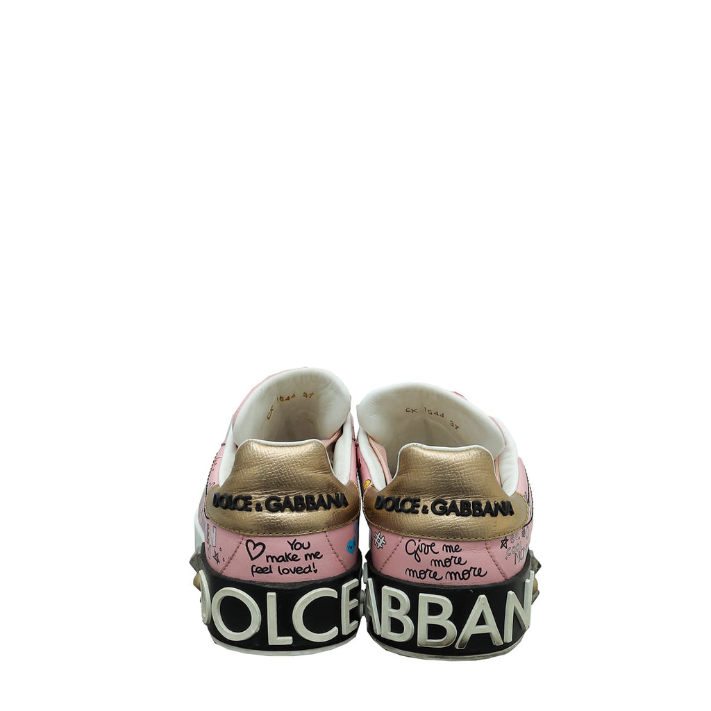 Dolce & Gabbana Pink Multicolor Graffiti Portofino Sneakers 37