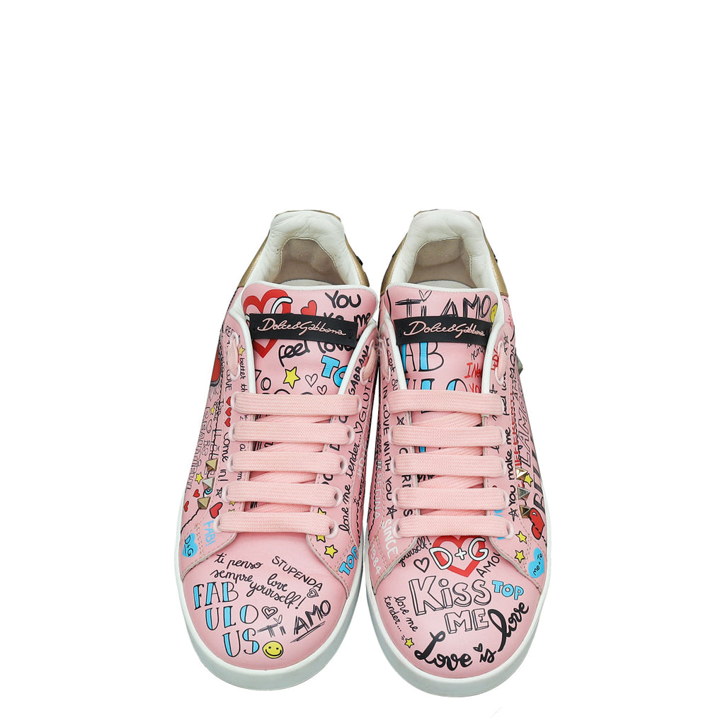 Dolce & Gabbana Pink Multicolor Graffiti Portofino Sneakers 37