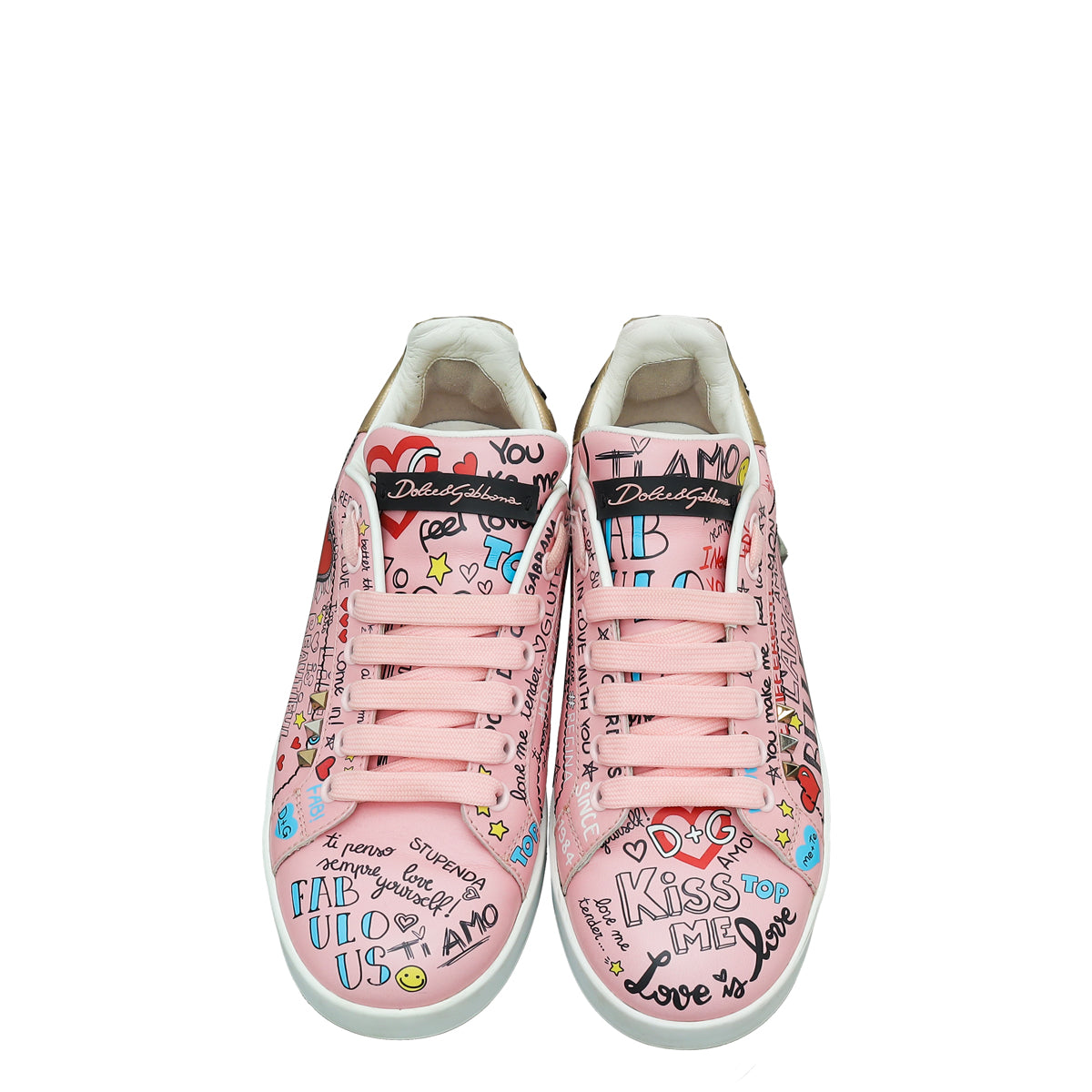 Dolce & Gabbana Pink Multicolor Graffiti Portofino Sneakers 37
