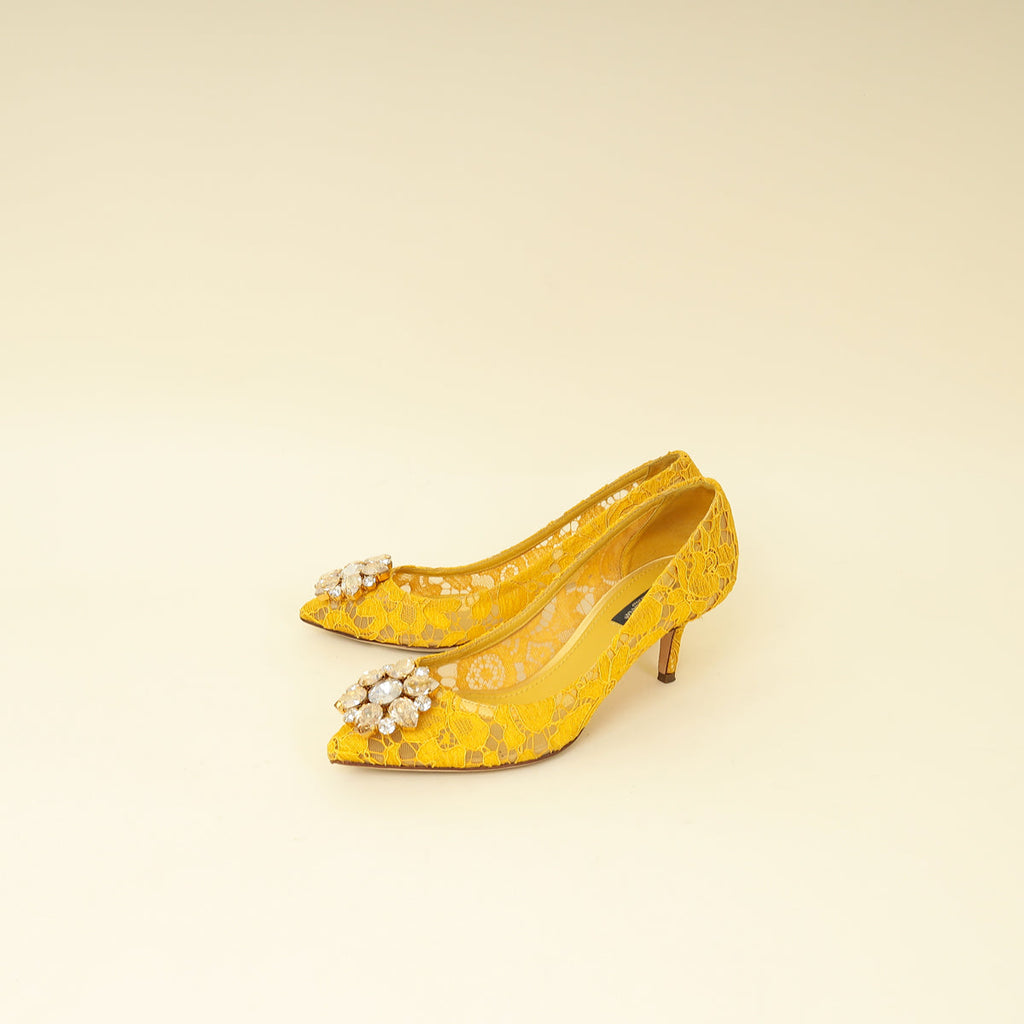 Dolce & Gabbana Yellow Bellucci Crystal Lace Pumps 37
