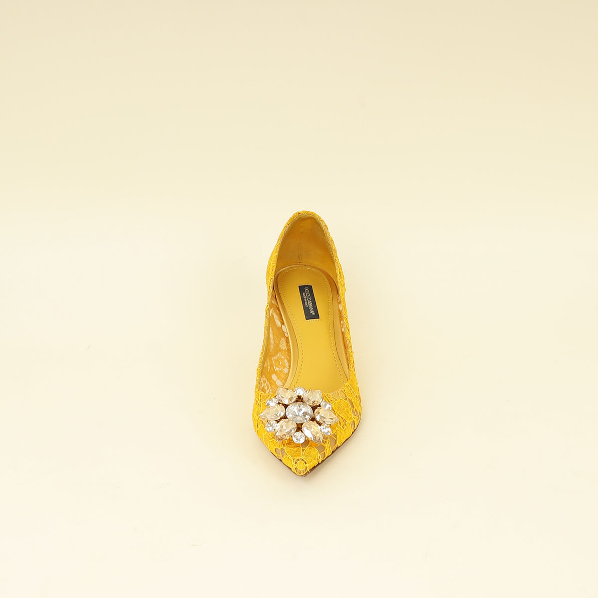 Dolce & Gabbana Yellow Bellucci Crystal Lace Pumps 37