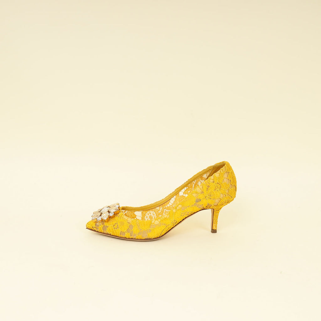 Dolce & Gabbana Yellow Bellucci Crystal Lace Pumps 37
