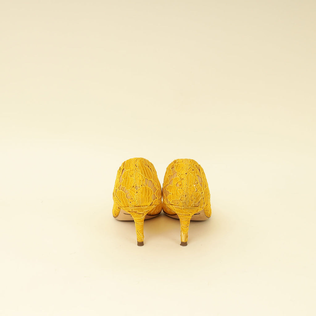 Dolce & Gabbana Yellow Bellucci Crystal Lace Pumps 37