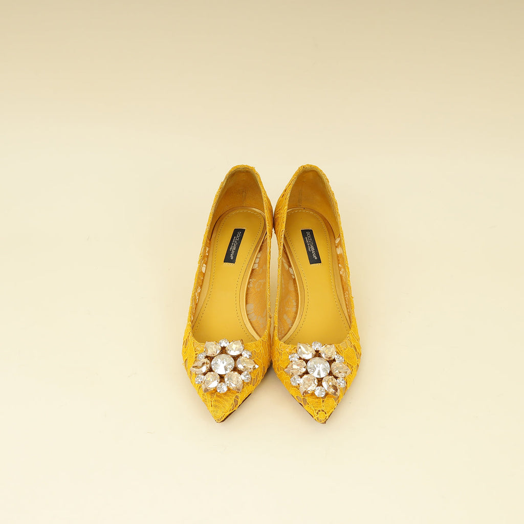 Dolce & Gabbana Yellow Bellucci Crystal Lace Pumps 37