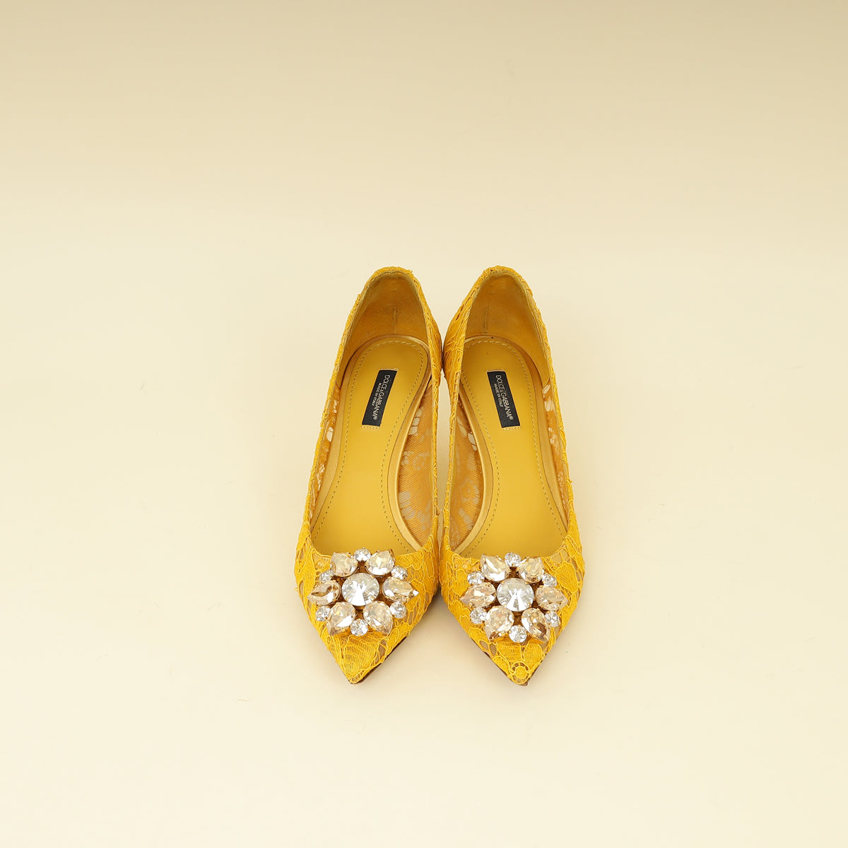 Dolce & Gabbana Yellow Bellucci Crystal Lace Pumps 37