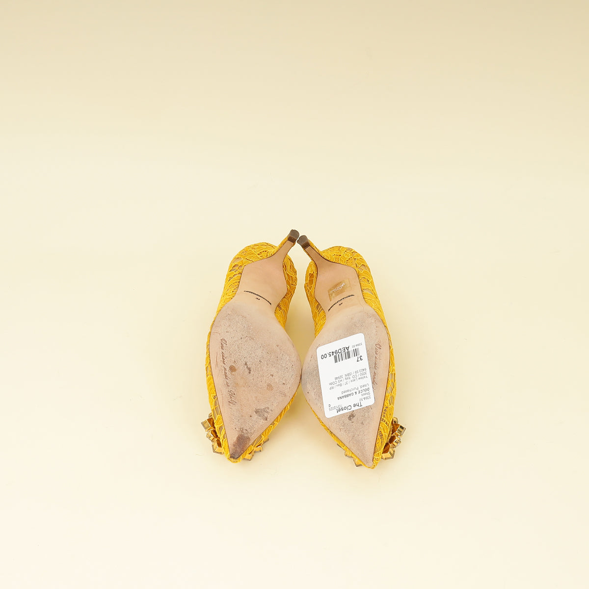 Dolce & Gabbana Yellow Bellucci Crystal Lace Pumps 37