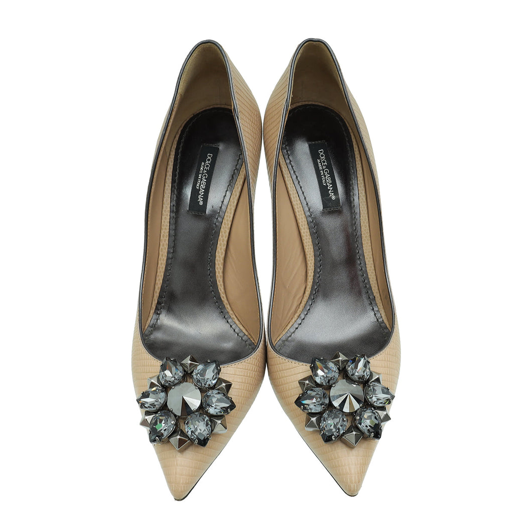 Dolce & Gabbana Beige Kate Iguana Embellished 85 Pump 38
