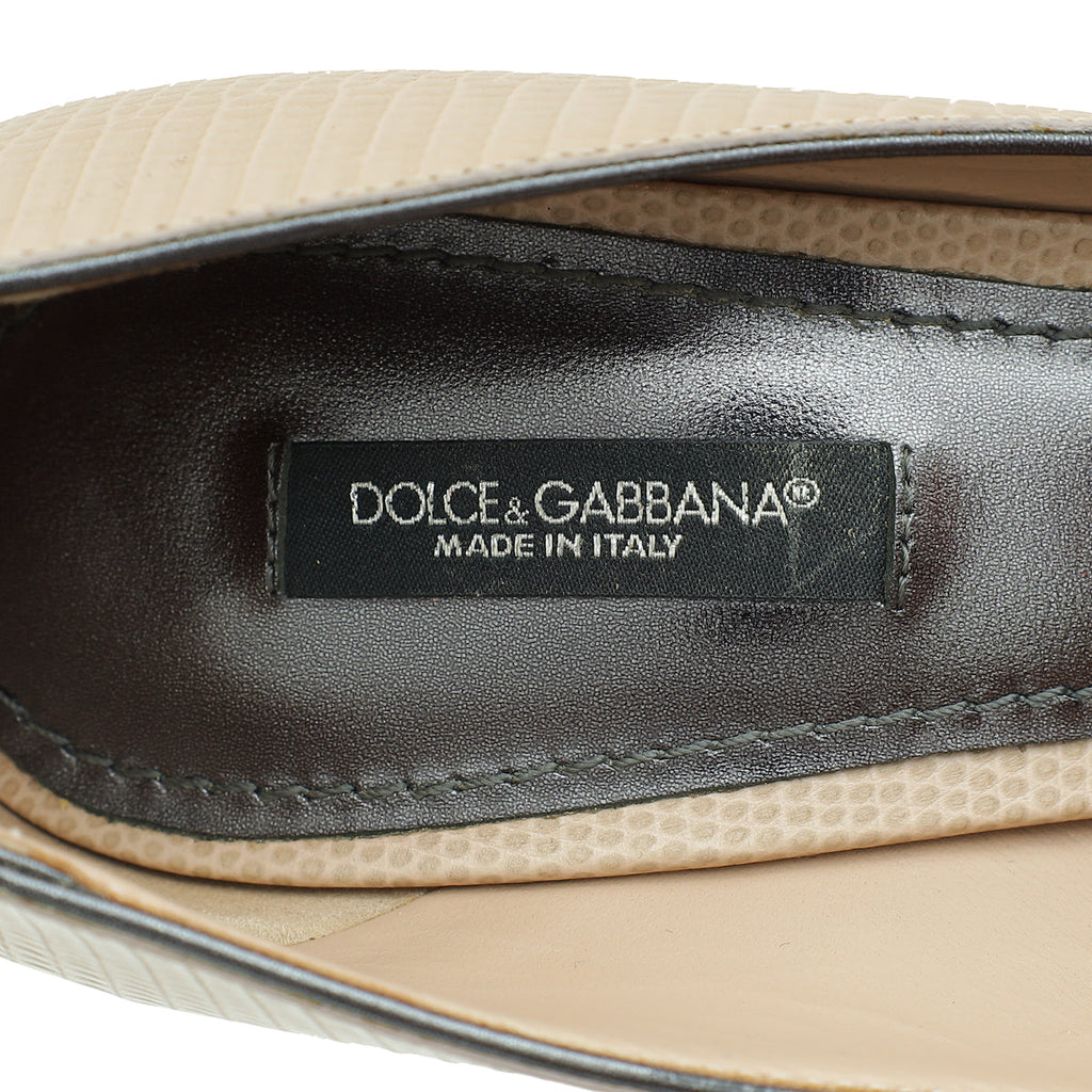 Dolce & Gabbana Beige Kate Iguana Embellished 85 Pump 38